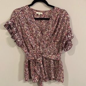 Max Studio Ruffle Sleeve Tie Front Blouse